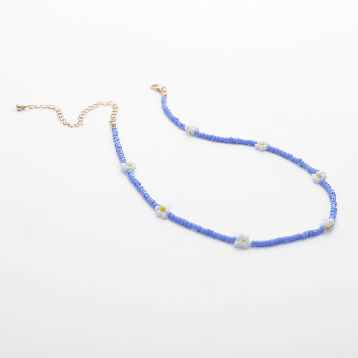 Collana floreale geometrica fatta a mano da donna, stile fresco e dolce, catena di perline rotonde, materiale perline, design a piccola margherita