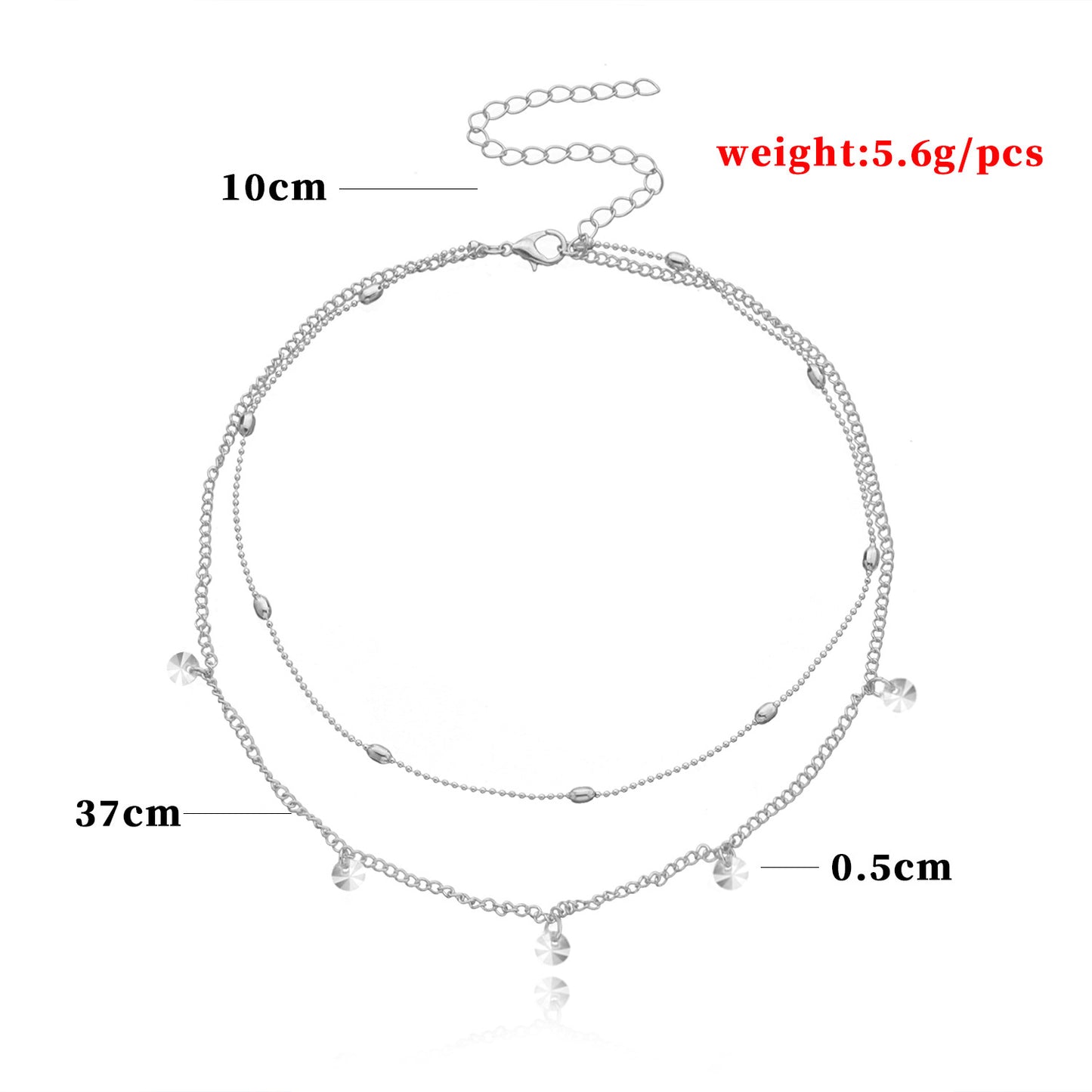 Women's Minimalist Rhinestone Geometric Pendant Necklace, Alloy Plated Round Bead Chain, Fashion Double Layer Jewelry
