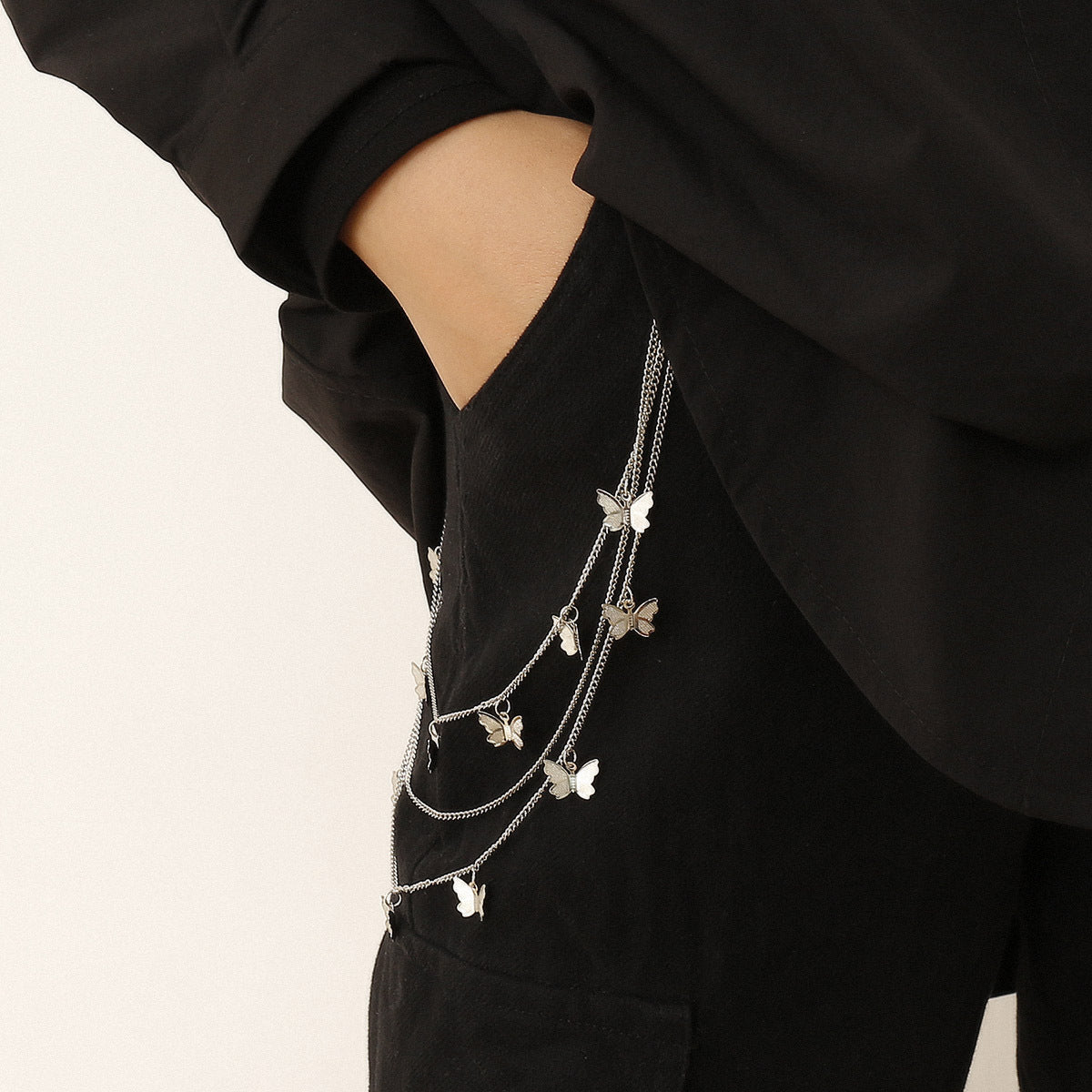 Punk Butterfly Pendant O-Chain Body Chain for Women, Metal Crafted with Fringe Details, Adjustable Length, Summer Winter Spring Autumn Wear
