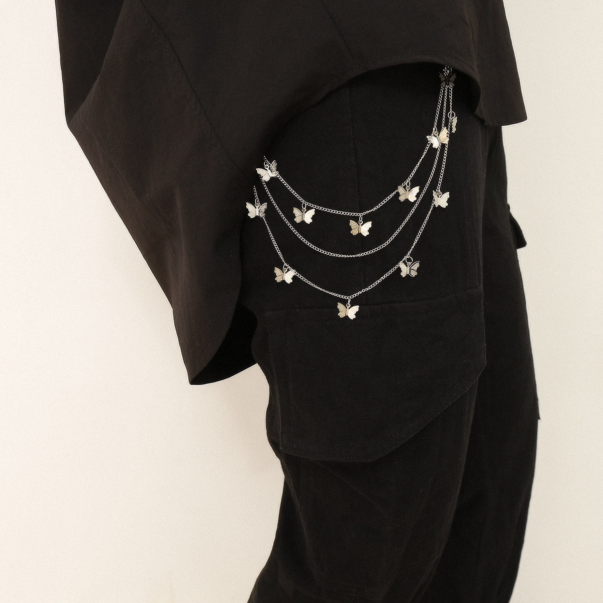 Punk Butterfly Pendant O-Chain Body Chain for Women, Metal Crafted with Fringe Details, Adjustable Length, Summer Winter Spring Autumn Wear