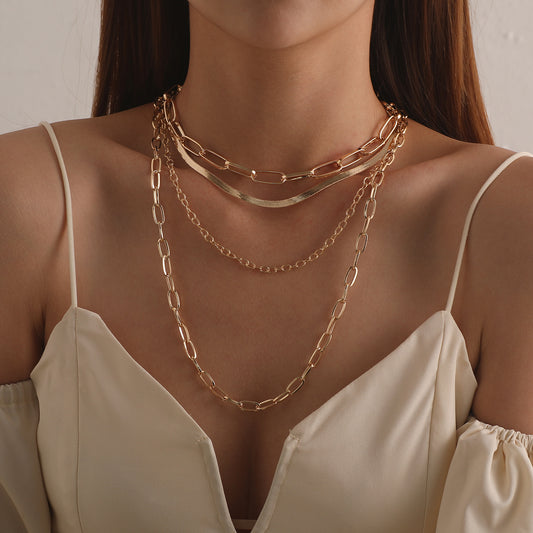 Punk Vintage Geometric Alloy Iron Chain Necklace for Women Fashionable Layered Statement Jewelry