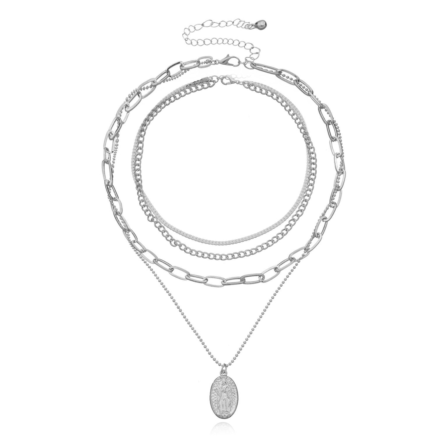 Women's Vintage Geometric Cross Chain Alloy Plated Pendant Necklace, Multi-Layered Statement Jewelry