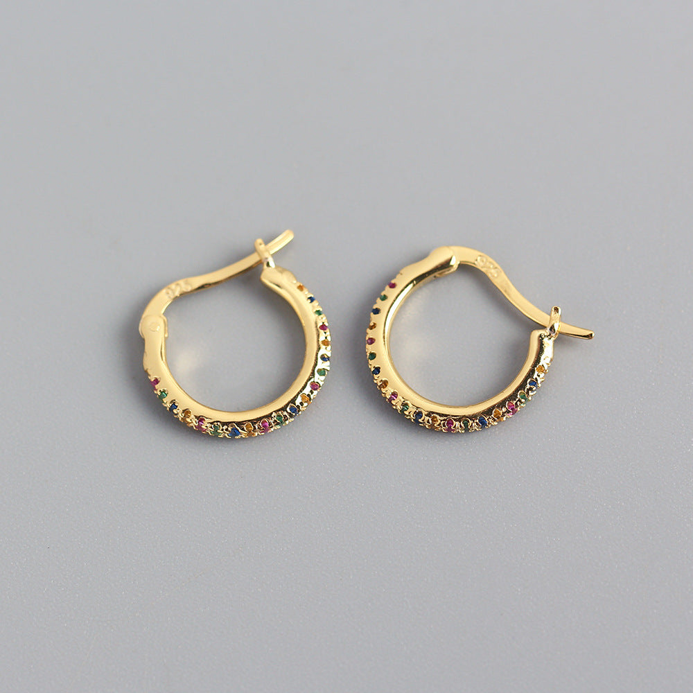 Orecchini a perno da donna in argento sterling 925 con zirconi cubici rotondi geometrici intarsiati