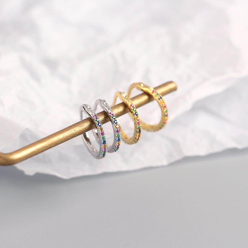 Orecchini a perno da donna in argento sterling 925 con zirconi cubici rotondi geometrici intarsiati