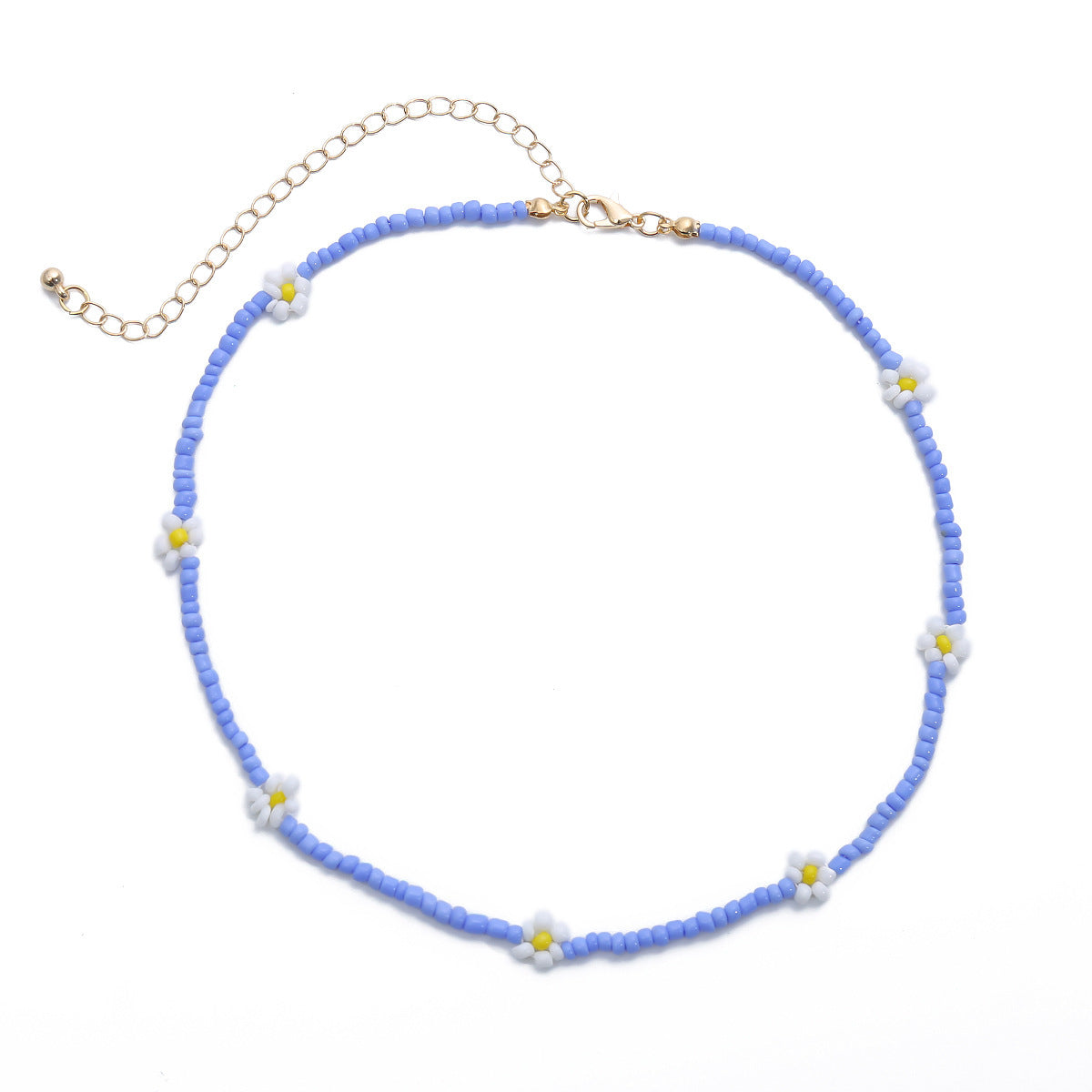 Collana floreale geometrica fatta a mano da donna, stile fresco e dolce, catena di perline rotonde, materiale perline, design a piccola margherita
