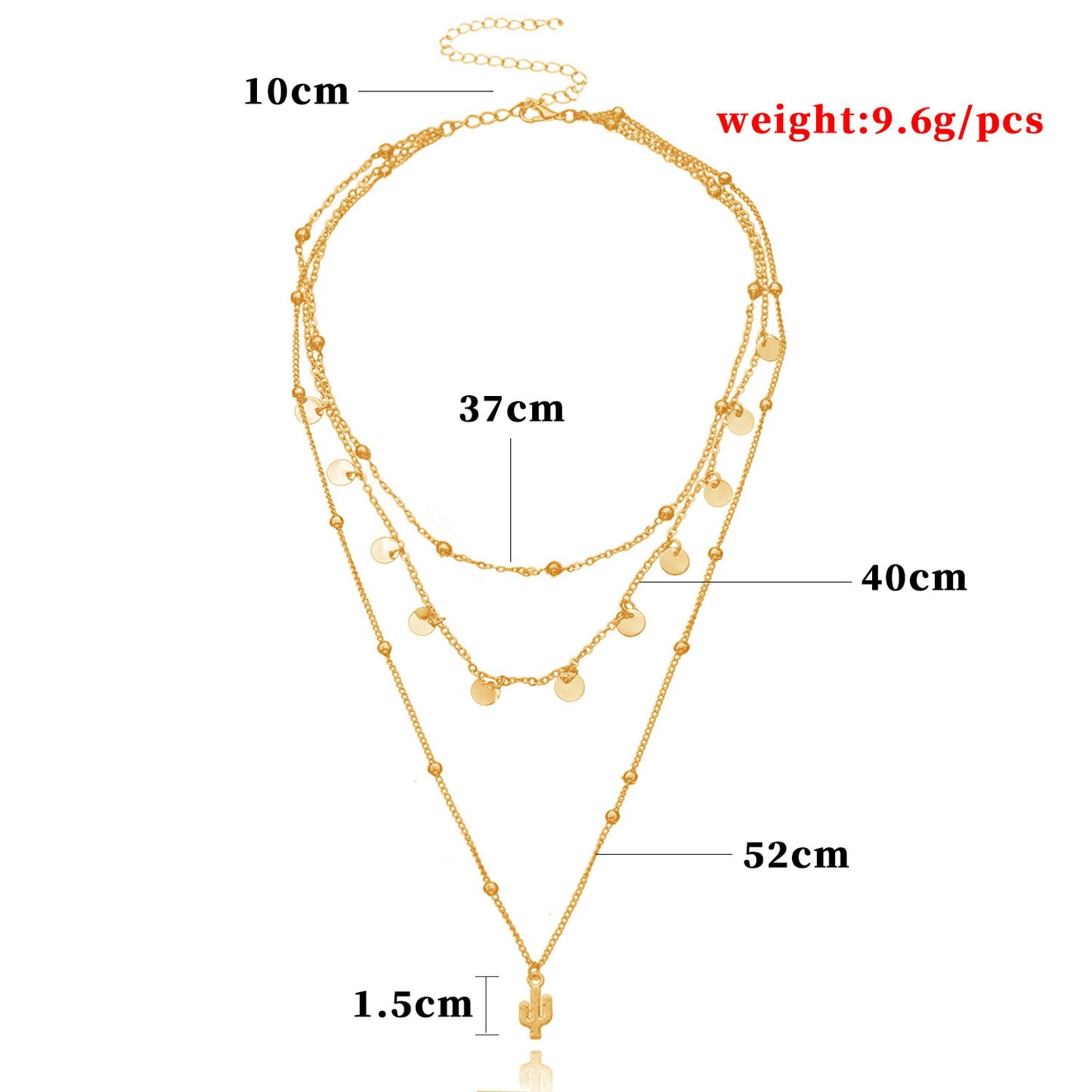 Alloy Cactus Pendant Necklace Women's Minimalist Round Bead Chain Multi-Layer Jewelry