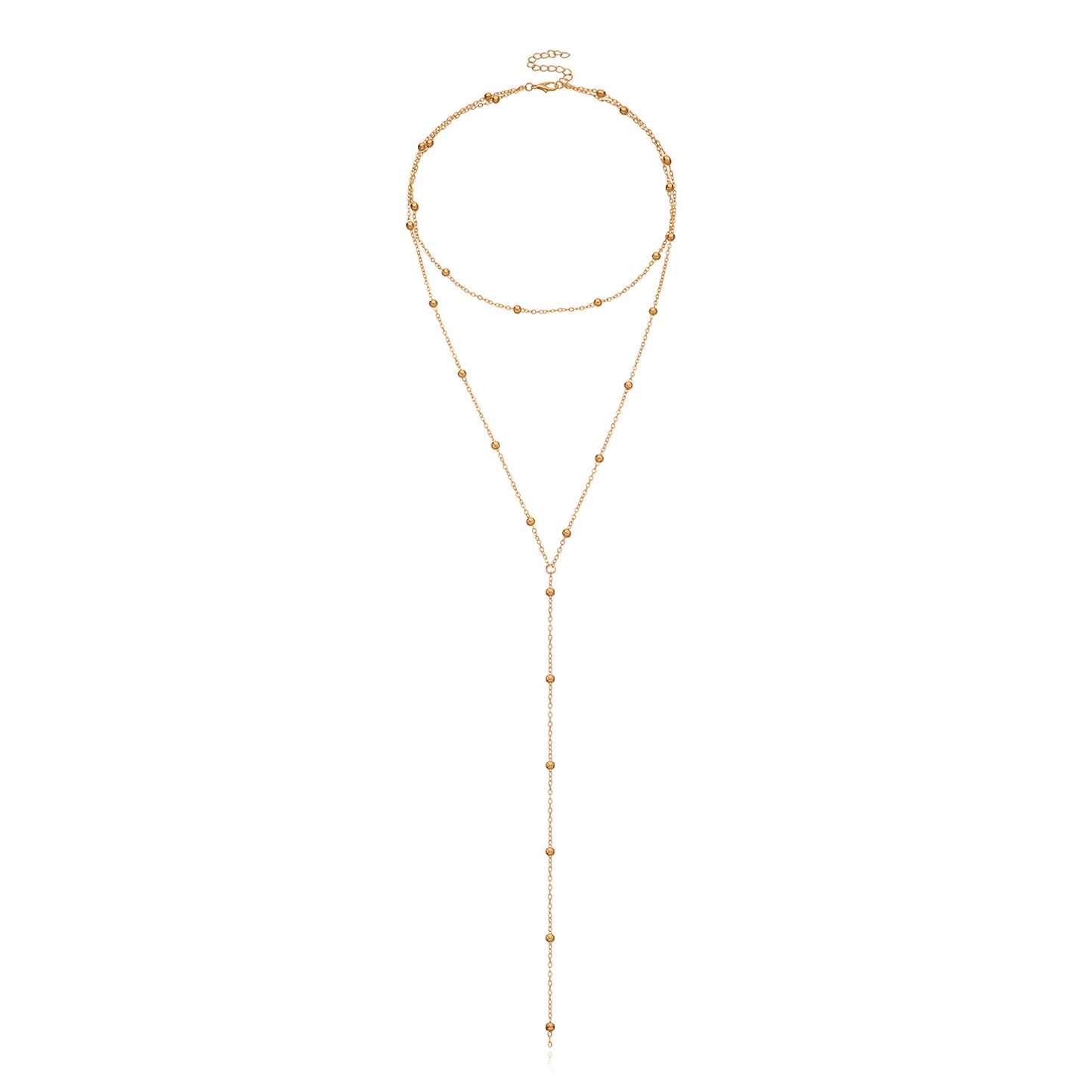 Geometric Round Bead Chain Necklace for Women, Multi-Layered Long Statement Jewelry, Alloy Plated, Fashion Bold Design