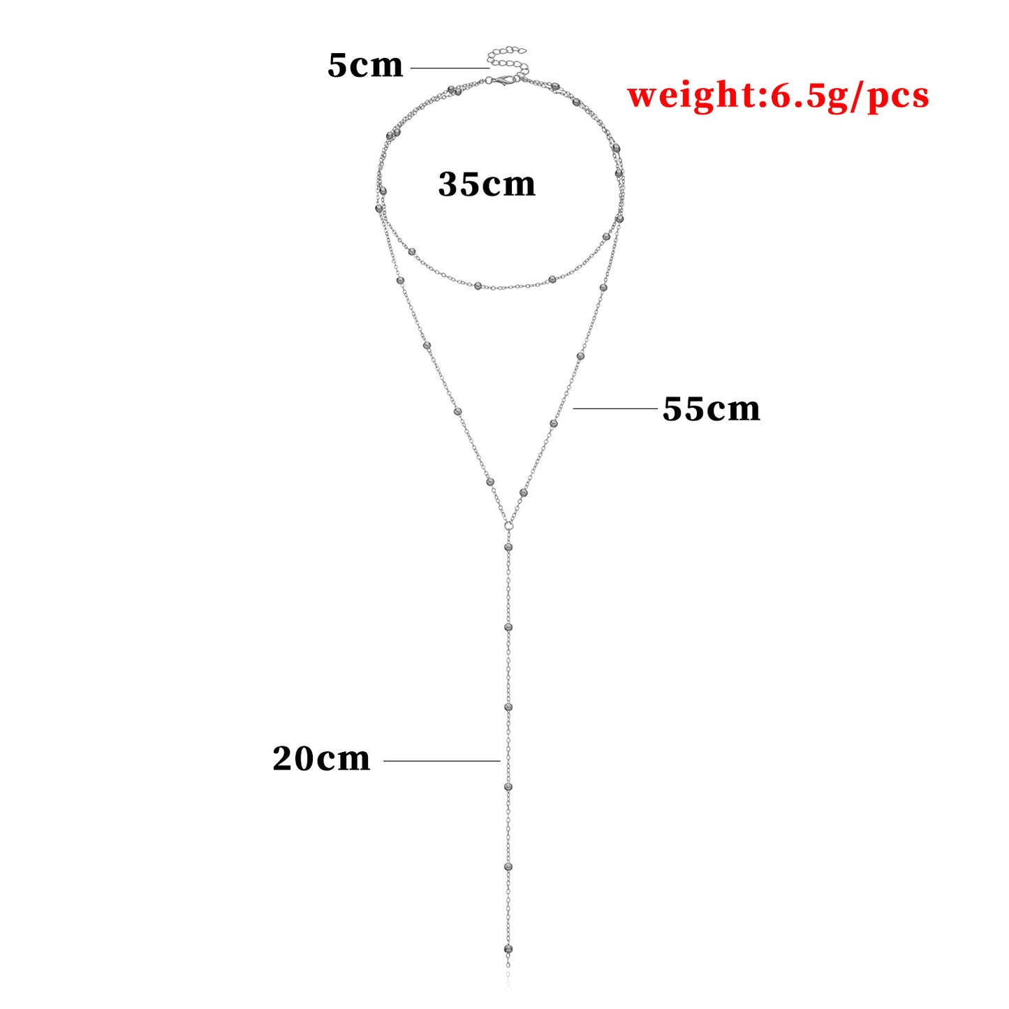 Geometric Round Bead Chain Necklace for Women, Multi-Layered Long Statement Jewelry, Alloy Plated, Fashion Bold Design