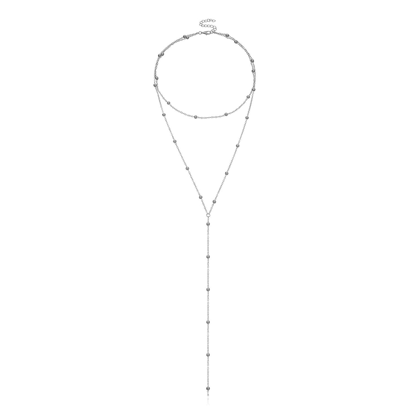 Geometric Round Bead Chain Necklace for Women, Multi-Layered Long Statement Jewelry, Alloy Plated, Fashion Bold Design