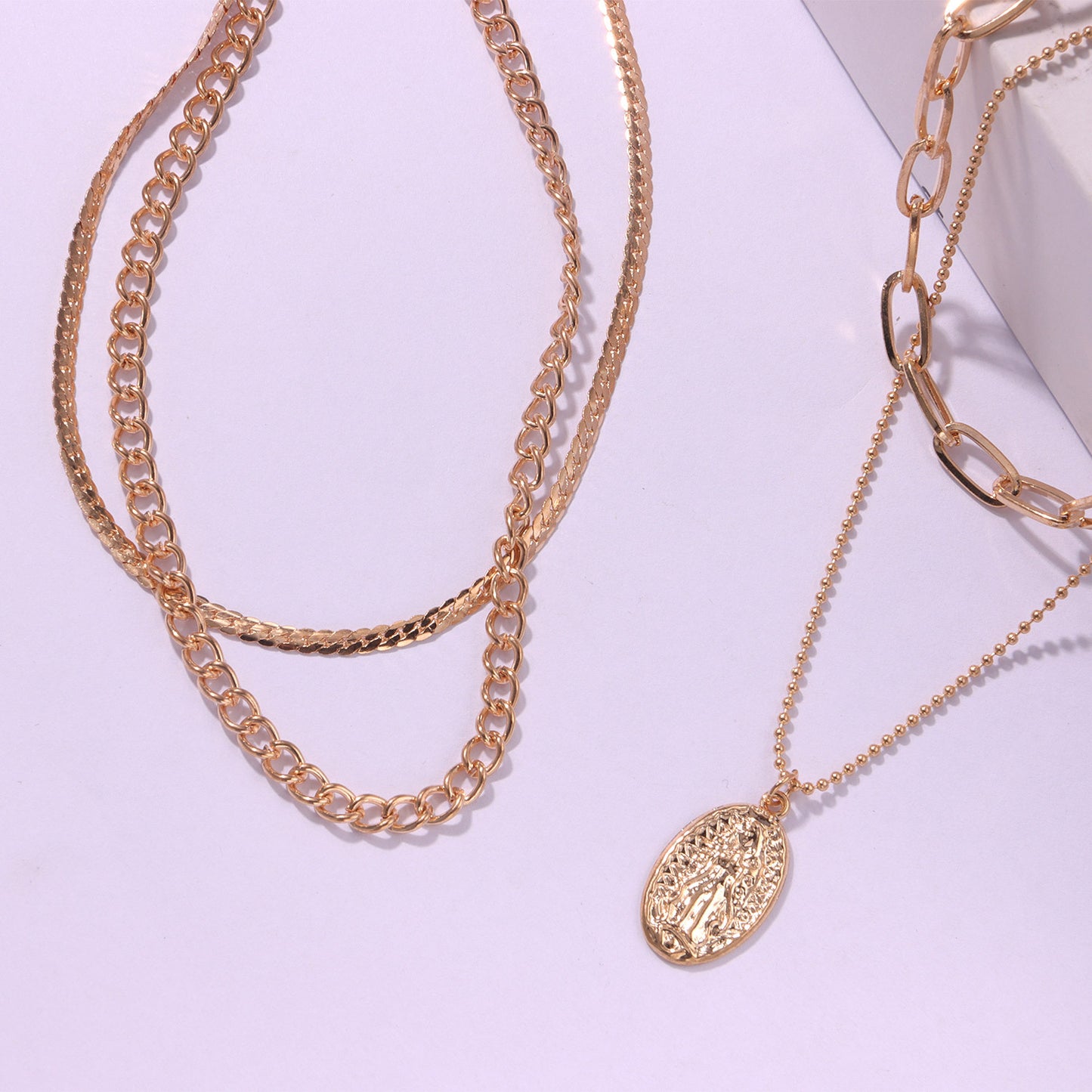 Women's Vintage Geometric Cross Chain Alloy Plated Pendant Necklace, Multi-Layered Statement Jewelry