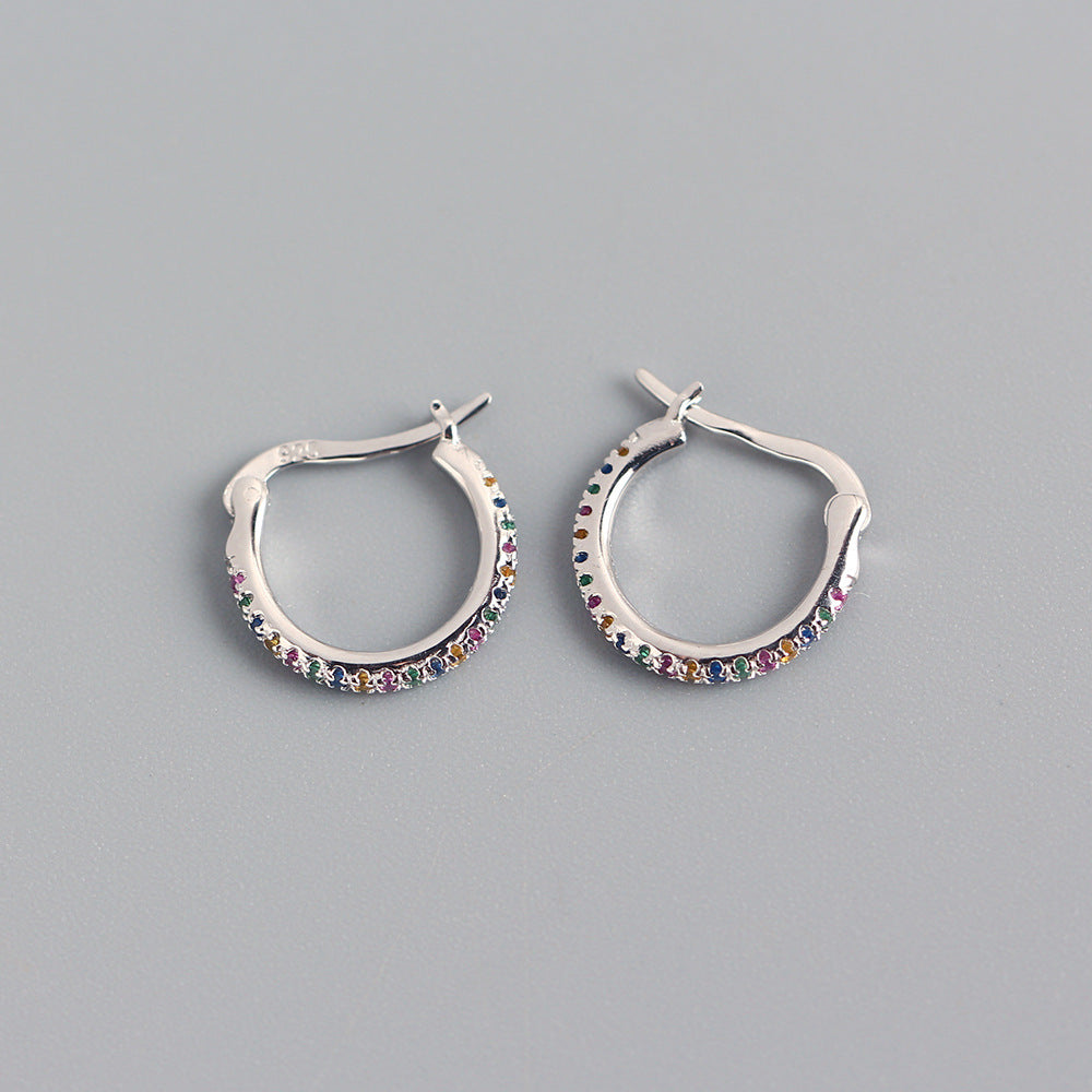 Orecchini a perno da donna in argento sterling 925 con zirconi cubici rotondi geometrici intarsiati