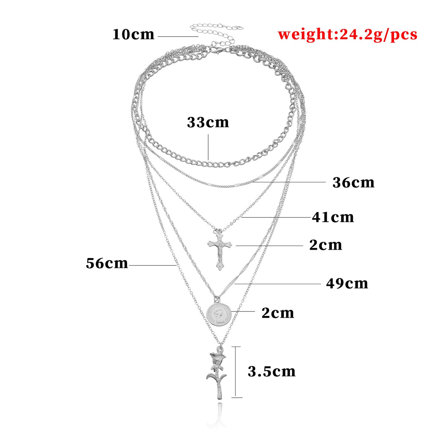 Women's Floral Cross Chain Necklace with Alloy Pendant, Multi-Layered Vintage Style Jewelry for European and American Markets