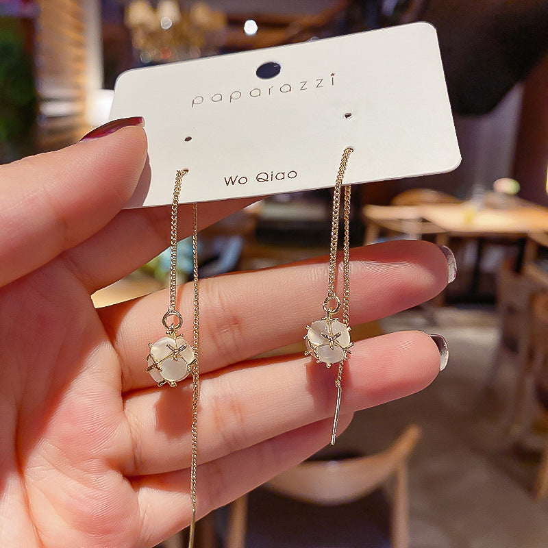 Elegantes Pendientes de Corazón de Piedra Ojo de Gato con Postes de Acero Bañado en Plata para Mujer