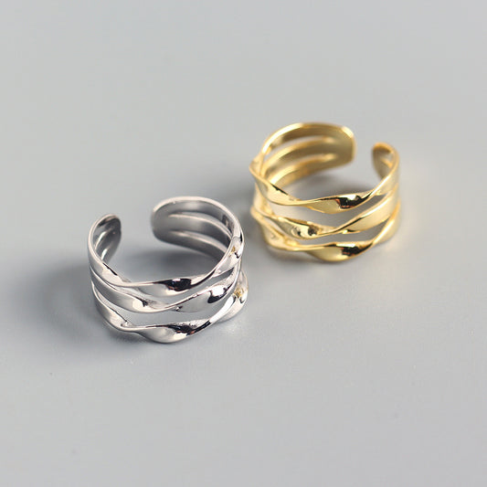 Anillo Minimalista de Plata de Ley Geométrica para Mujer - Joyería de Plata S925, Acabado Pulido, Diseño Elegante Unisex