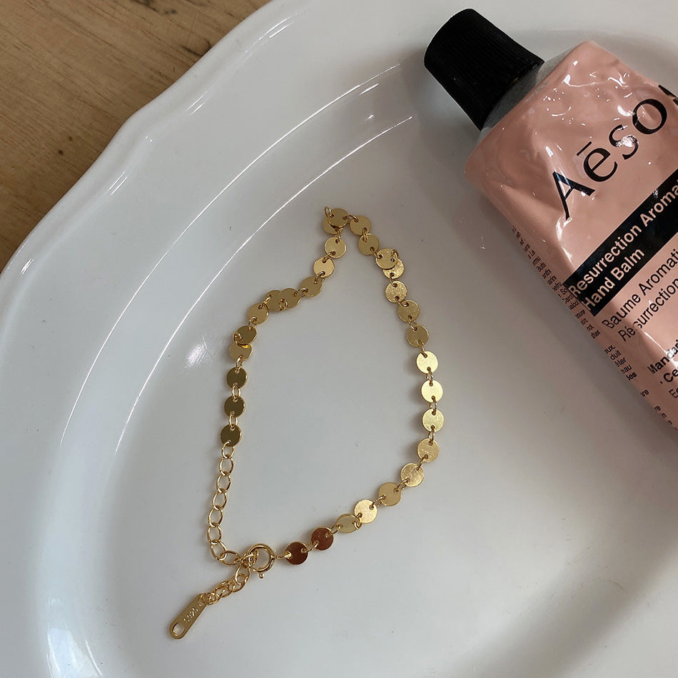 Pulsera Minimalista Dulce de Plata de Ley 925 Bañada en Oro Redonda con Estrella y Borla para Mujer