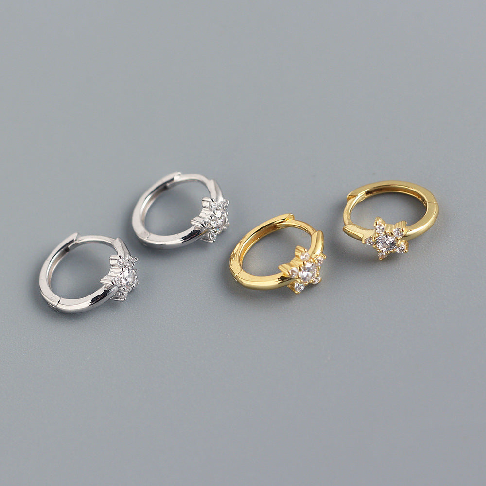 Minimalist Sweet 925 Sterling Silver Star Inlay Rhinestone Ear Studs for Women