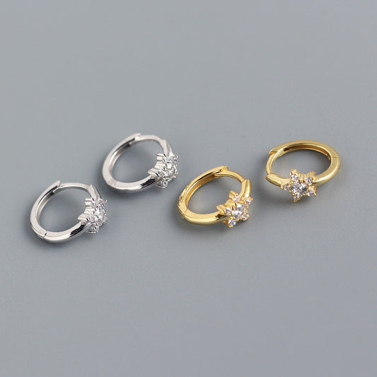 Orecchini a perno da donna minimalisti con stella intarsiata in argento sterling 925 e strass