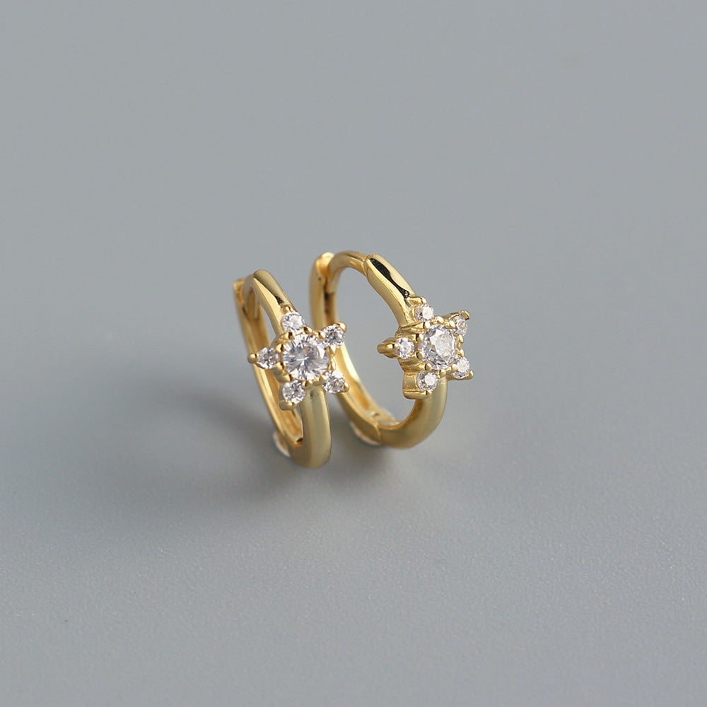 Minimalist Sweet 925 Sterling Silver Star Inlay Rhinestone Ear Studs for Women