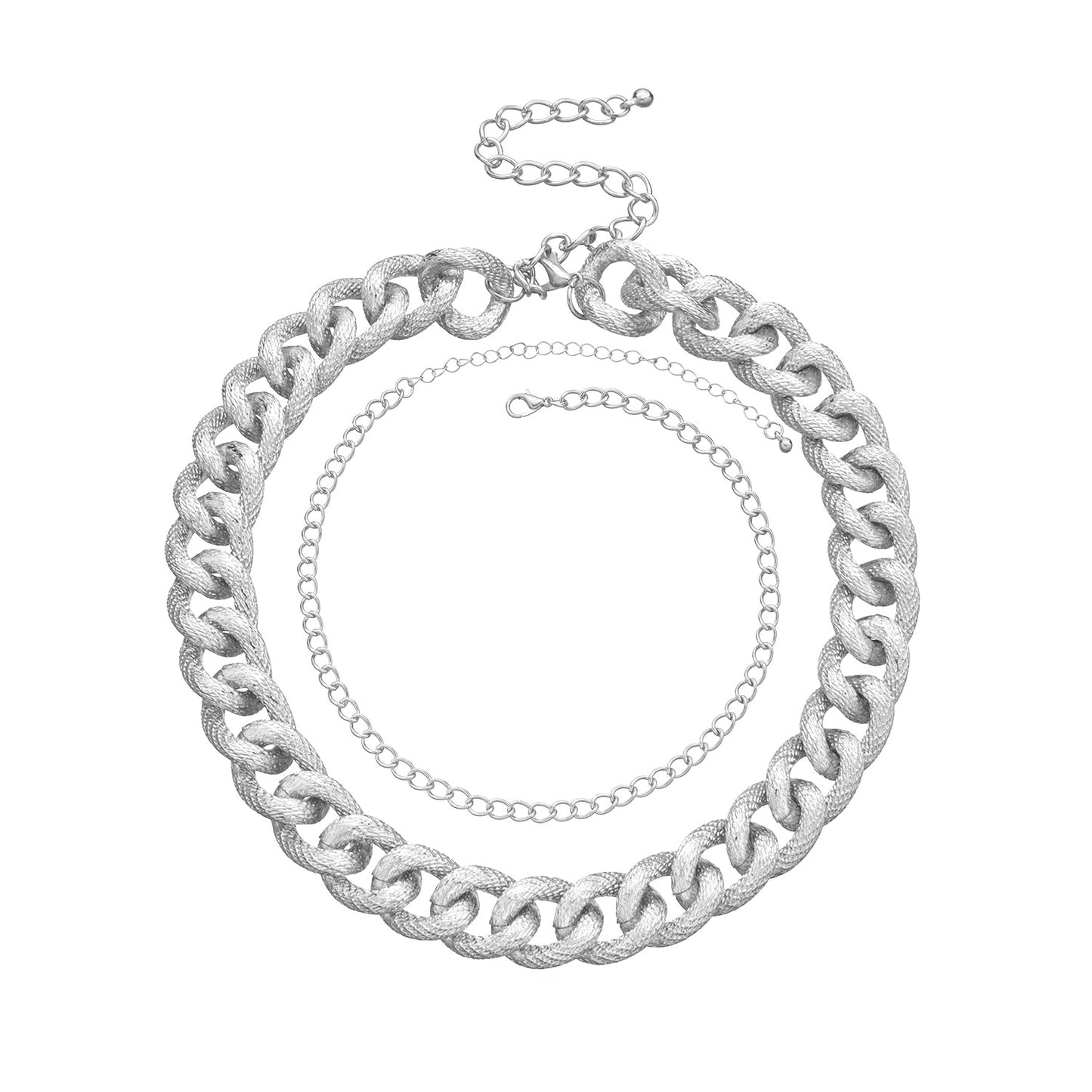 Punk Geometric Alloy Cable Chain Necklace for Women, Double Layered Statement Jewelry, Fashion Bold Accessory