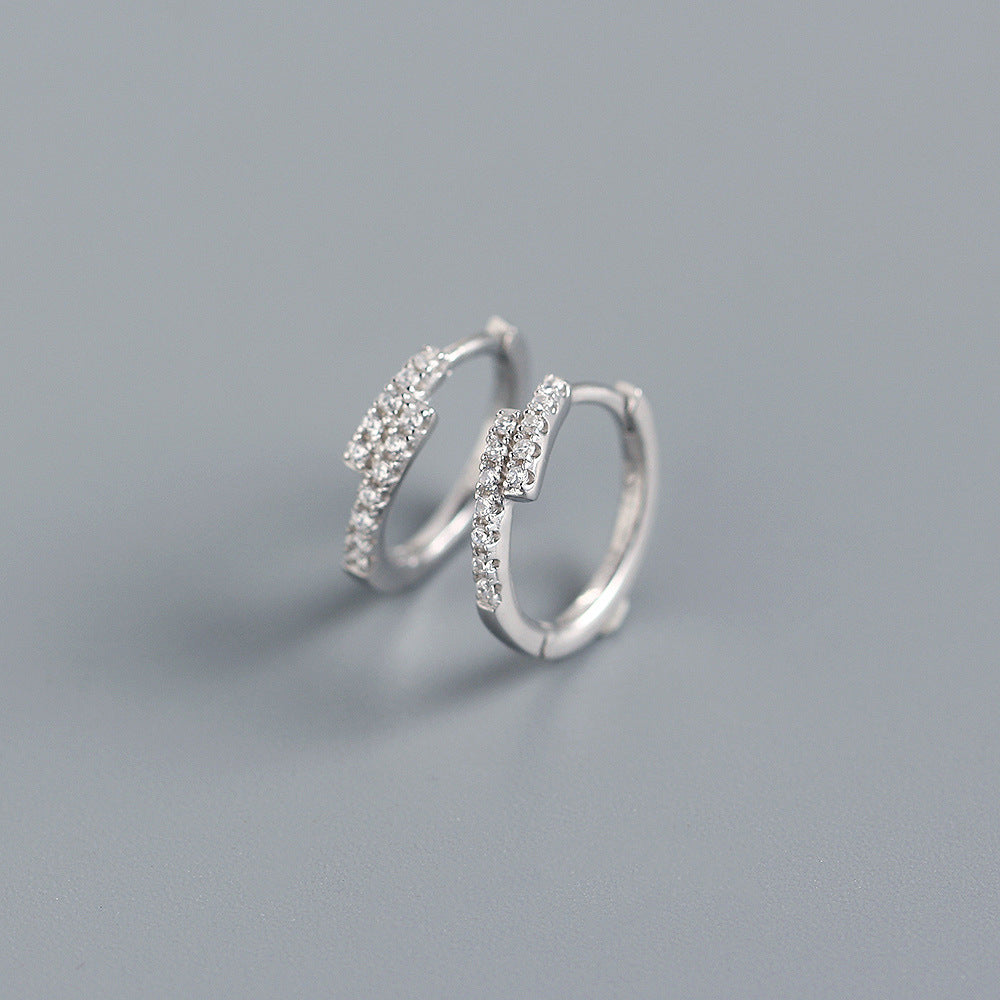 Orecchini a Cerchio Minimalisti Eleganti in Argento Sterling 925 con Zirconia Cubica Micro-Intarsiata, Geometria per Donna