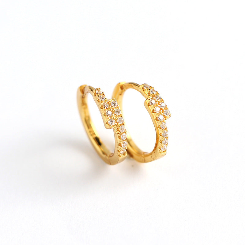 Orecchini a Cerchio Minimalisti Eleganti in Argento Sterling 925 con Zirconia Cubica Micro-Intarsiata, Geometria per Donna
