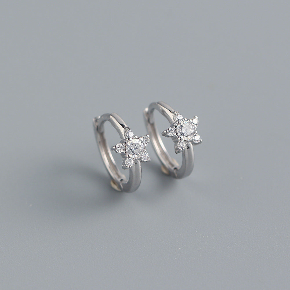 Minimalist Sweet 925 Sterling Silver Star Inlay Rhinestone Ear Studs for Women
