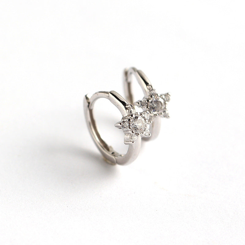 Minimalist Sweet 925 Sterling Silver Star Inlay Rhinestone Ear Studs for Women