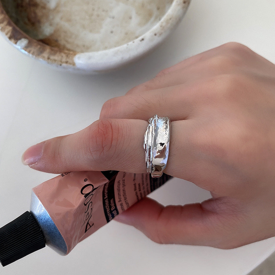 Minimalist 925 Sterling Silver Irregular Heart Inlay Ring for Women
