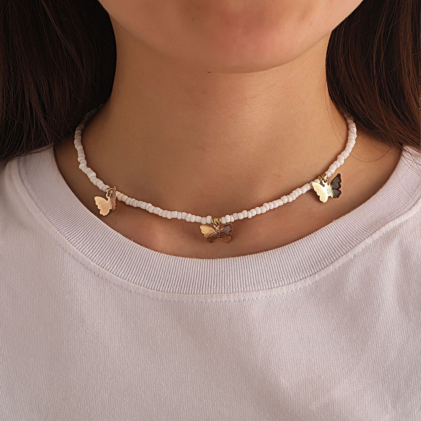 European Style Geometric Alloy Butterfly Necklace for Women - Fishline Chain, Plated, Customizable, Gift for Wedding, Travel Souvenir, Employee Appreciation