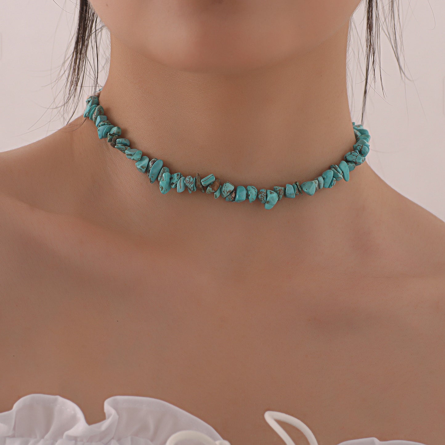 Collar geométrico turquesa hecho a mano para mujer, cadena de hilo de pescar, joyería de moda, estilo bohemio