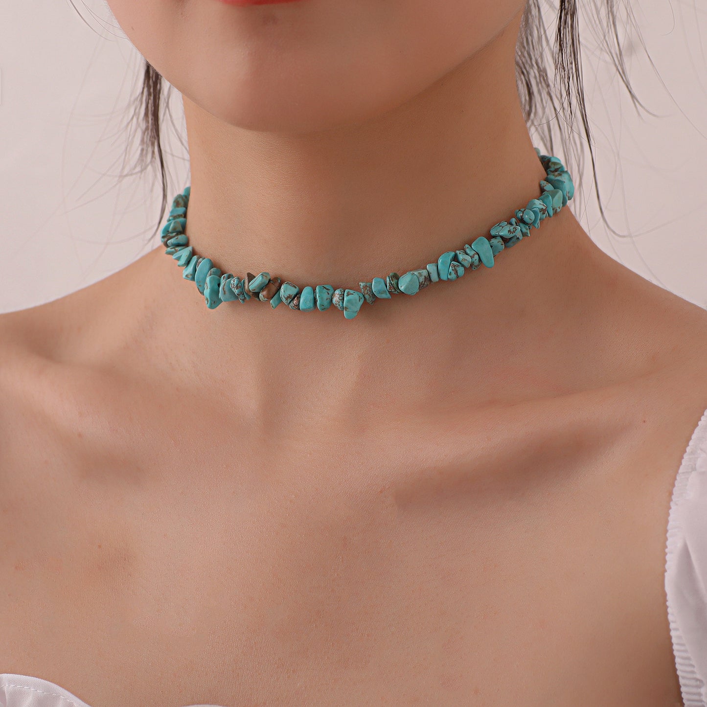 Collar geométrico turquesa hecho a mano para mujer, cadena de hilo de pescar, joyería de moda, estilo bohemio