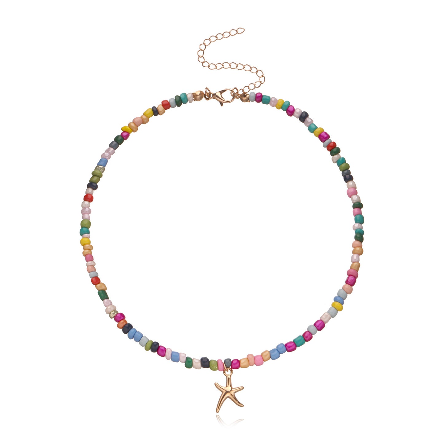 Colorful Seed Bead Necklace for Women, Butterfly and Star Design, Alloy Chain, Fish Line Style, Vintage Aesthetic, Elegant Jewelry for European and American Markets