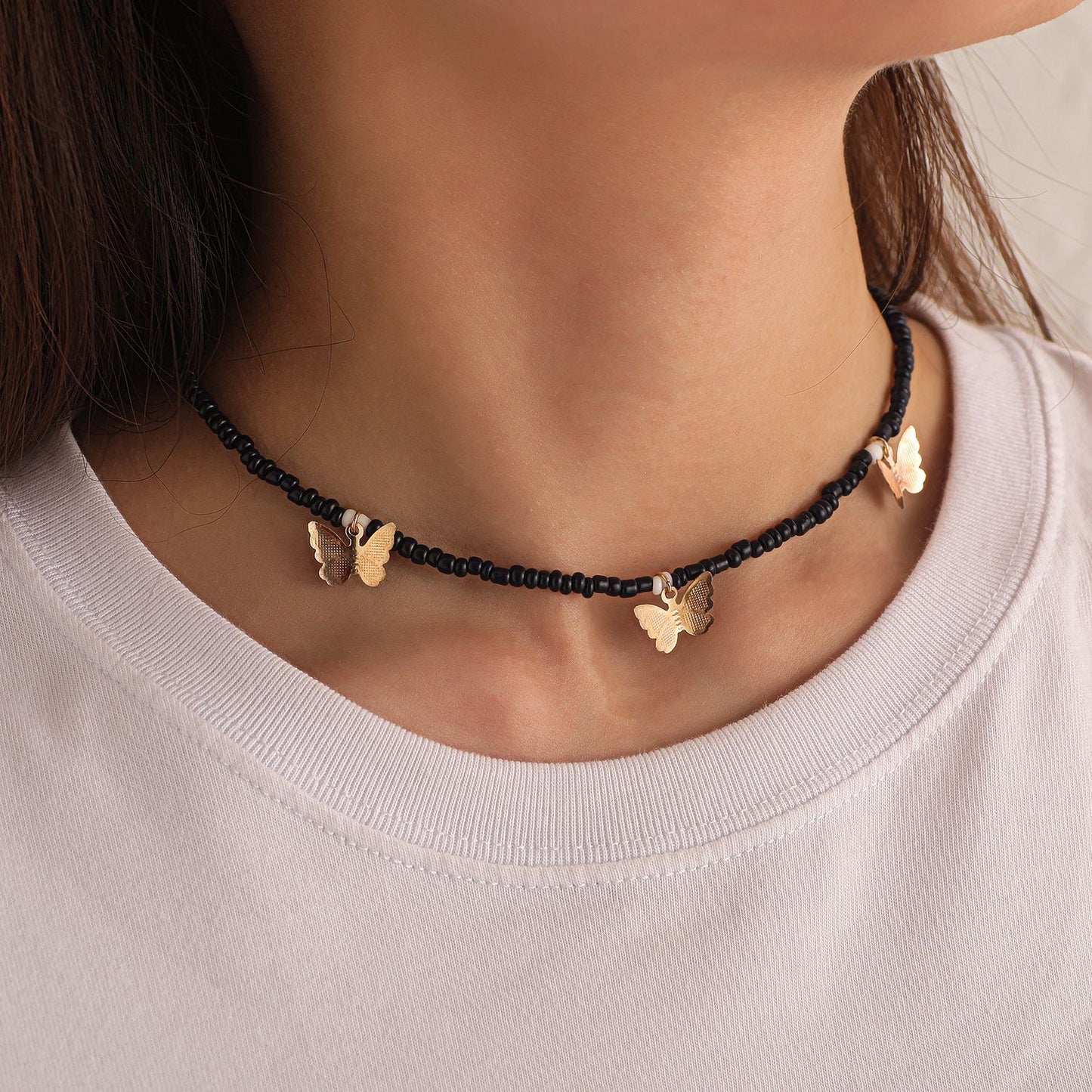 European Style Geometric Alloy Butterfly Necklace for Women - Fishline Chain, Plated, Customizable, Gift for Wedding, Travel Souvenir, Employee Appreciation