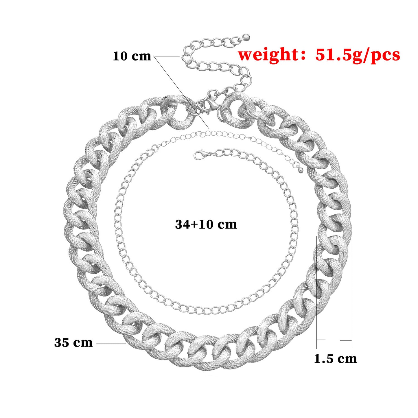 Punk Geometric Alloy Cable Chain Necklace for Women, Double Layered Statement Jewelry, Fashion Bold Accessory