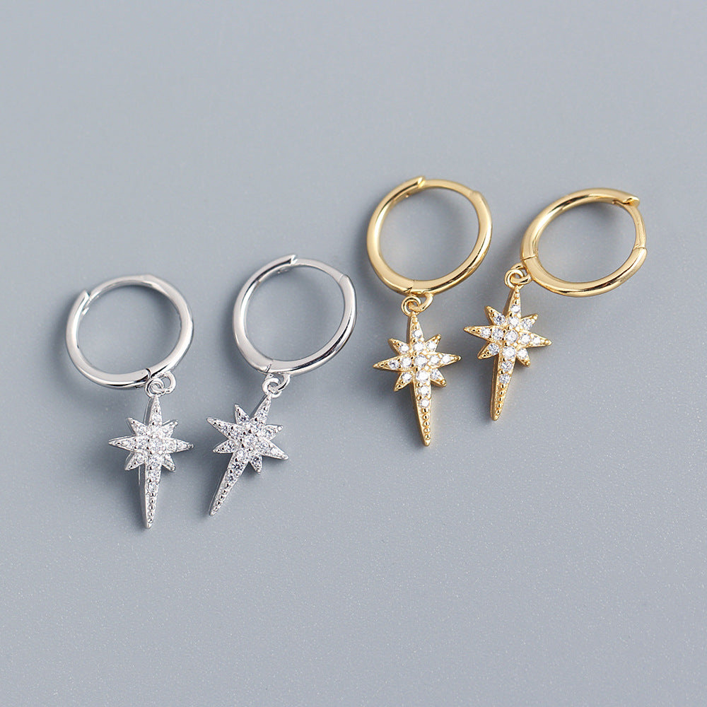 Eleganti orecchini a stella in argento Sterling 925 con intarsi di strass
