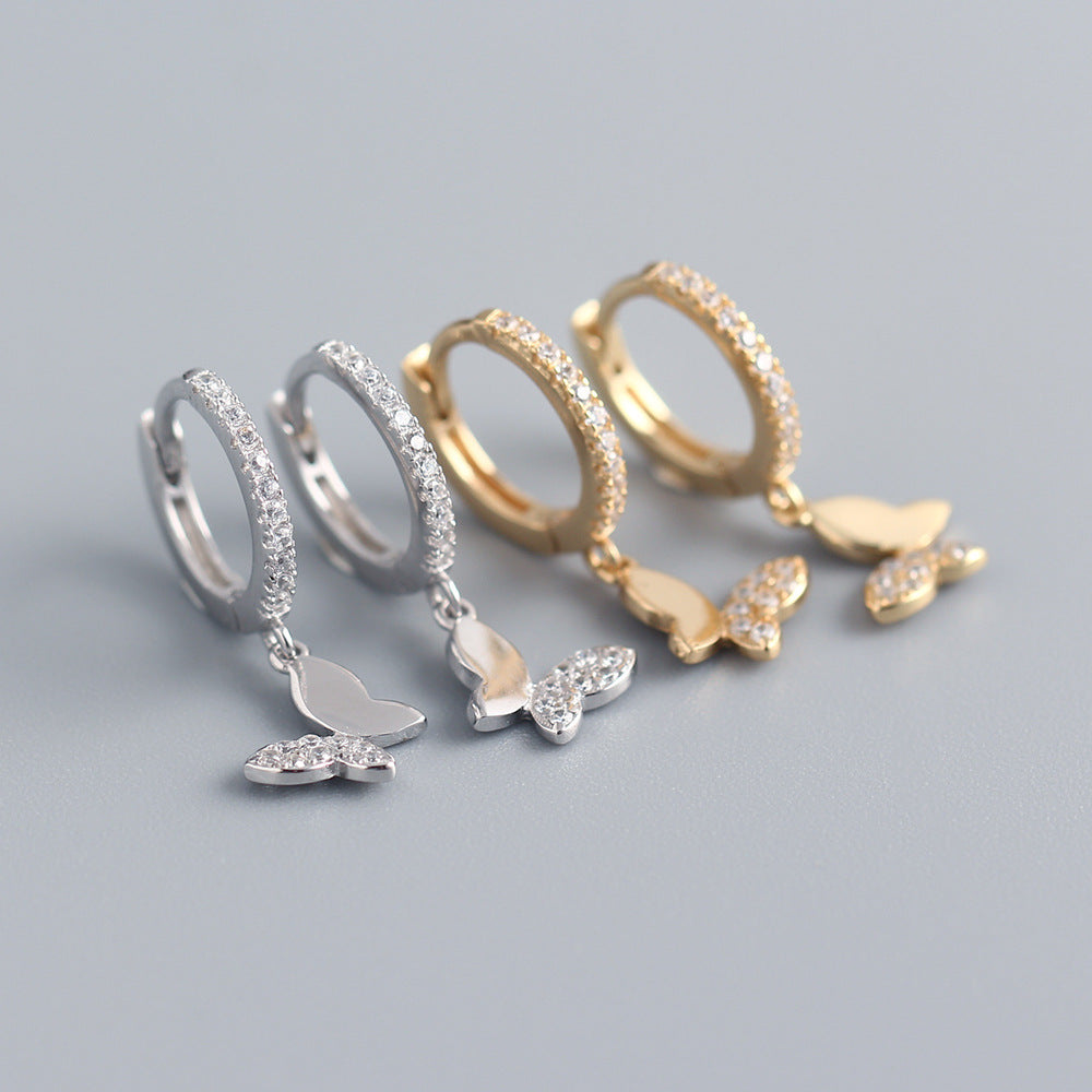Orecchini a farfalla in argento sterling 925 con diamanti