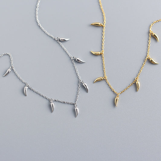 Collar con colgante de diente de lobo geométrico de plata de ley 925, cadena de eslabones chapada, gargantilla minimalista para mujer