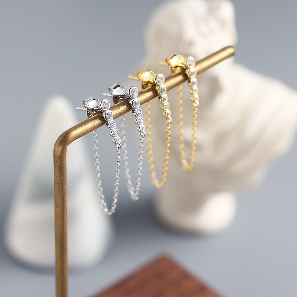 Eleganti orecchini pendenti da donna con nappe in argento sterling 925, rotondi, geometrici, intarsiati con strass, per affari
