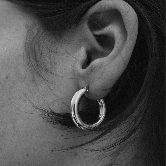 Orecchini a Cerchio Rotondi a C da Donna in Argento Sterling (925) Stile Francese, Gioielli Moderni Minimalisti