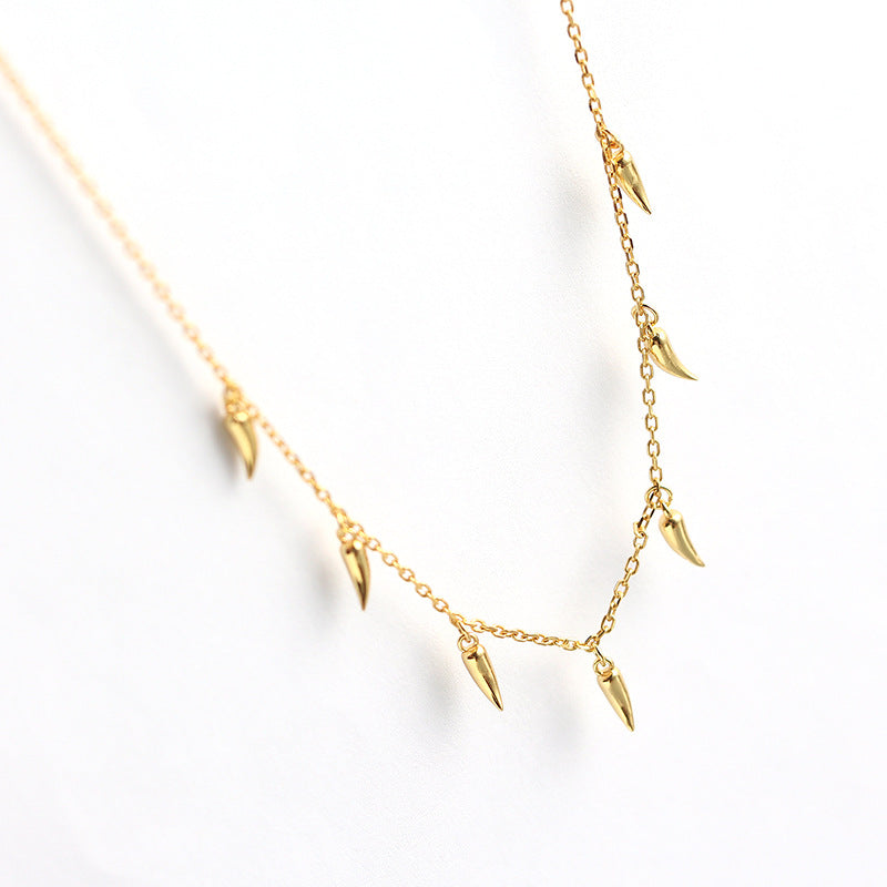 925 Sterling Silver Geometric Wolf Tooth Pendant Necklace Plated Curb Chain Minimalist Clavicle Chain for Women