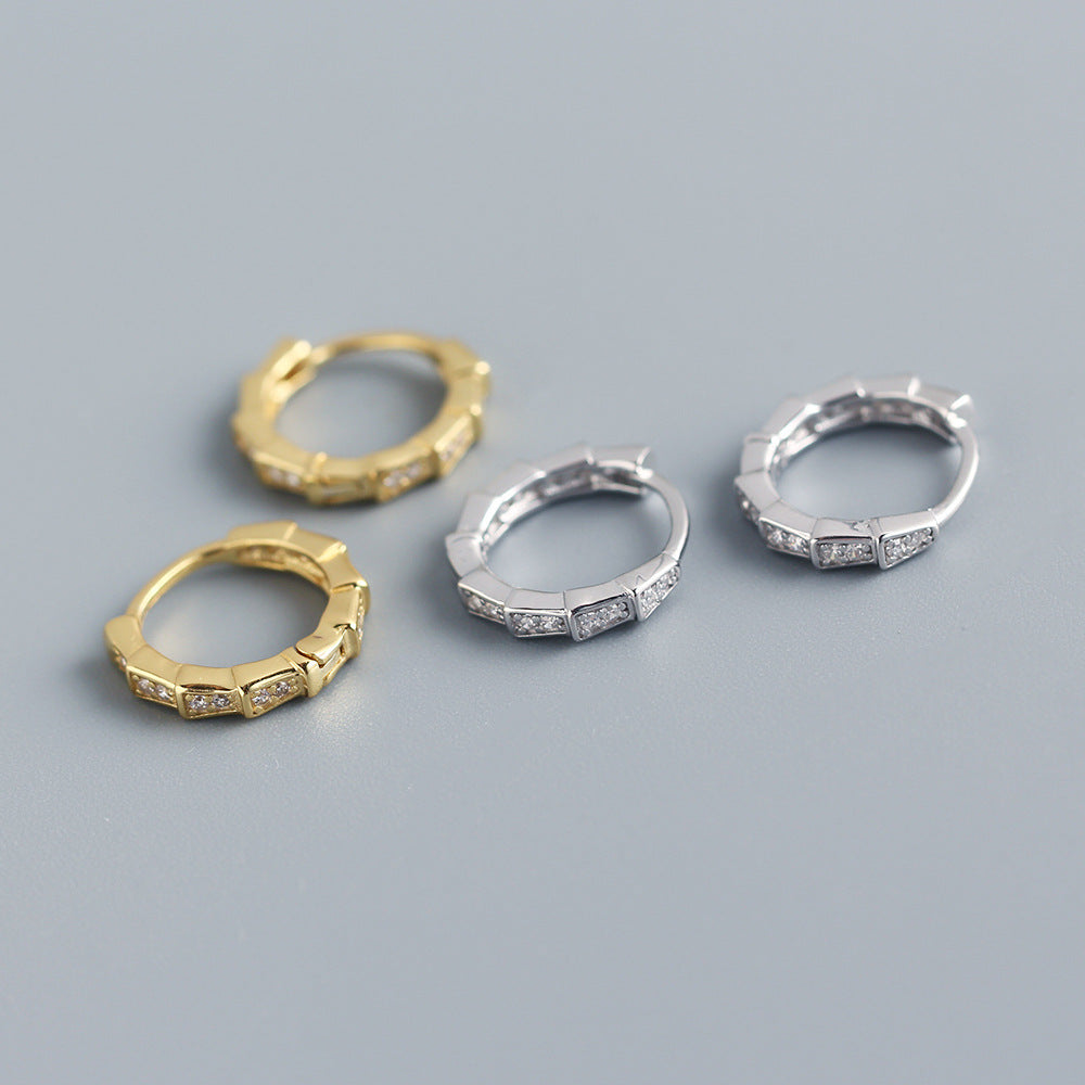 S925 Sterling Silver Rhinestone Geometric Snake Design Women's Earrings Fashion Office Style