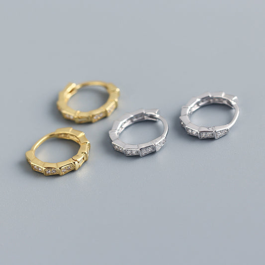 Pendientes de mujer de plata de ley 925 con diamantes de imitación, diseño de serpiente geométrica, estilo oficina de moda