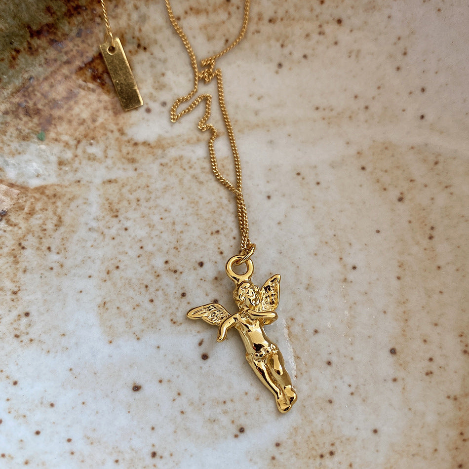 Collana Pendente Angelo Geometrico Minimalista in Argento Sterling 925 con Catenina a Sfera
