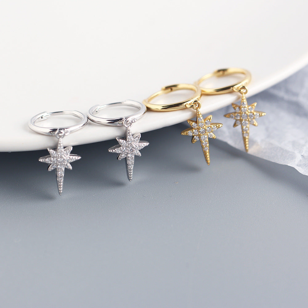 Eleganti orecchini a stella in argento Sterling 925 con intarsi di strass
