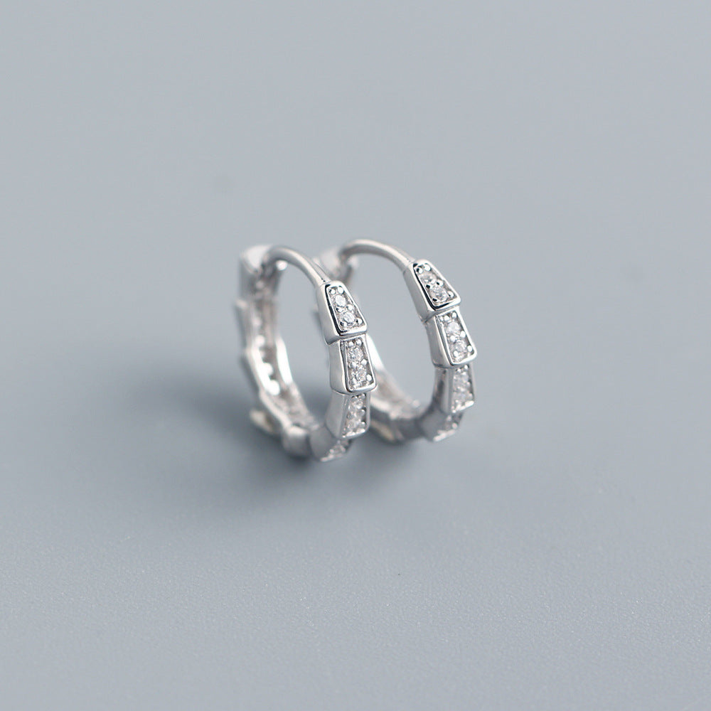 S925 Sterling Silver Rhinestone Geometric Snake Design Women's Earrings Fashion Office Style