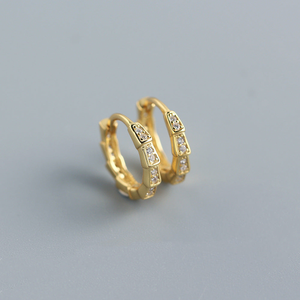S925 Sterling Silver Rhinestone Geometric Snake Design Women's Earrings Fashion Office Style