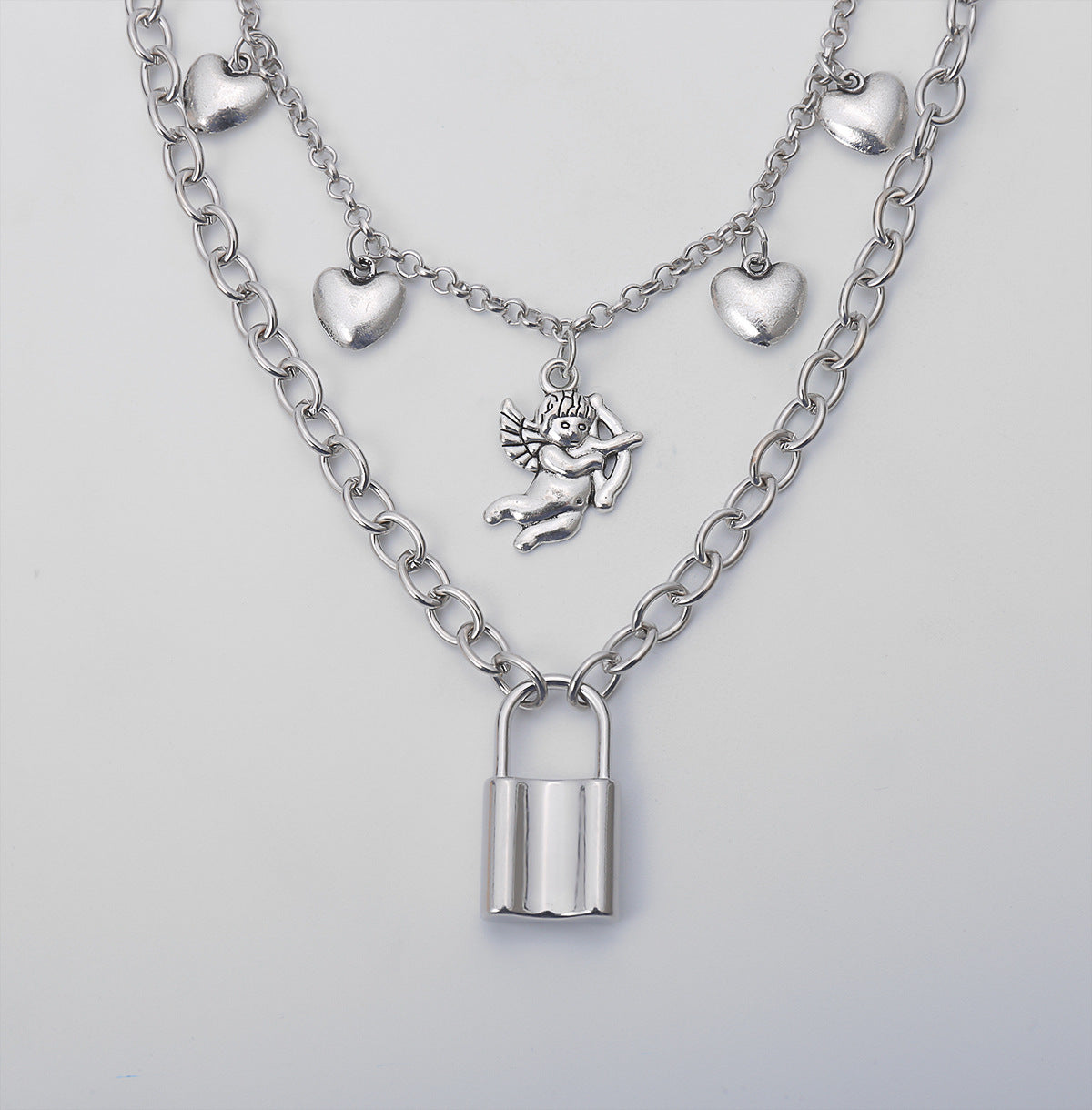 Minimalist Alloy Plated Lock and Heart Pendant Necklace with Curb Chain for Women