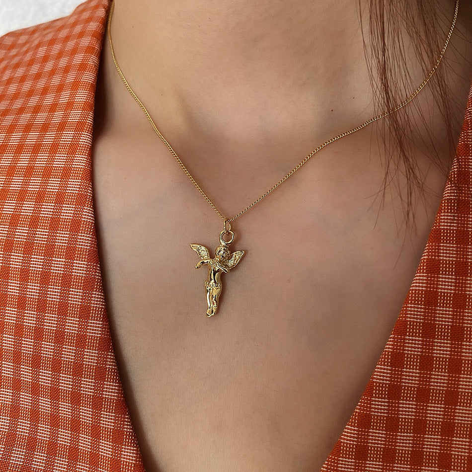 Collana Pendente Angelo Geometrico Minimalista in Argento Sterling 925 con Catenina a Sfera