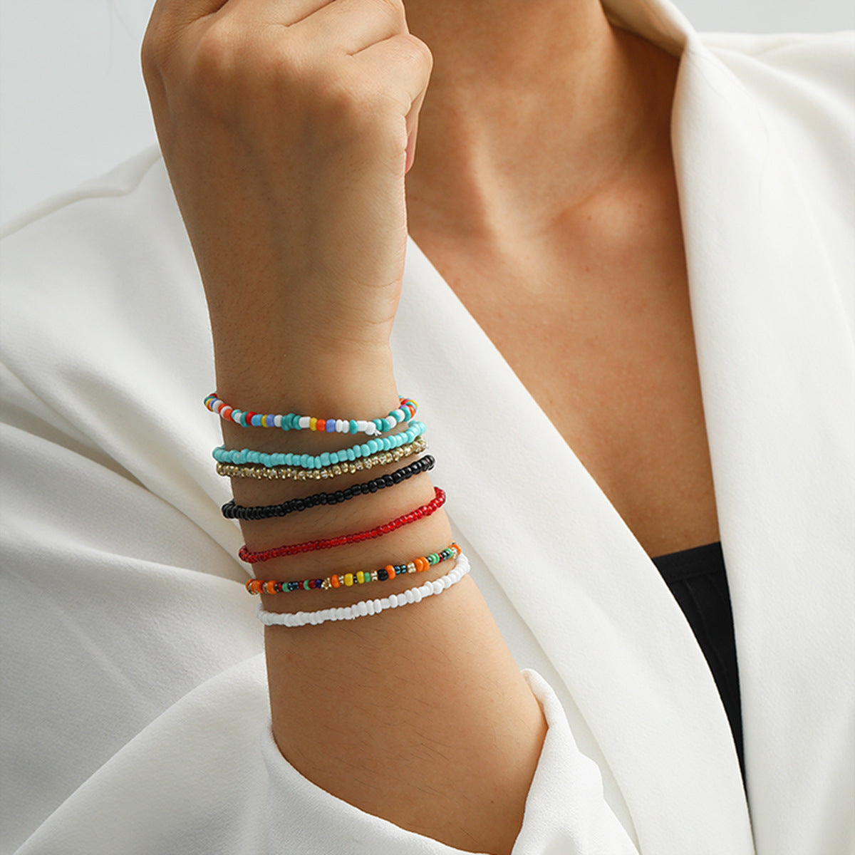 Minimalist Geometric Handmade Ceramic Bead Elastic Bracelet for Women - Bohemian Style, Travel Souvenir Gift