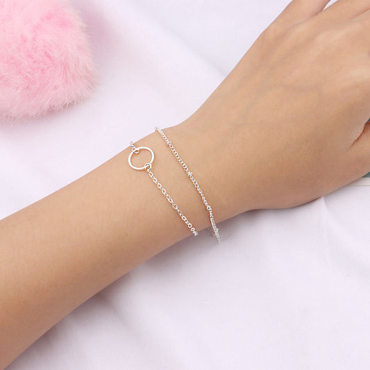 Pulsera de círculo hueco geométrico para mujer, joyería de cadena de doble capa, estilo moderno minimalista, aleación chapada, para recuerdo de viaje, exposición, promoción, regalo de empleado, aniversario, regalo de empresa, ceremonia de apertura